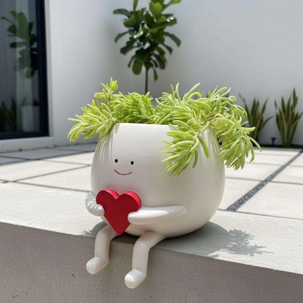 Cache-pot original Ø 12 cm - Personnage assis au cœur rouge