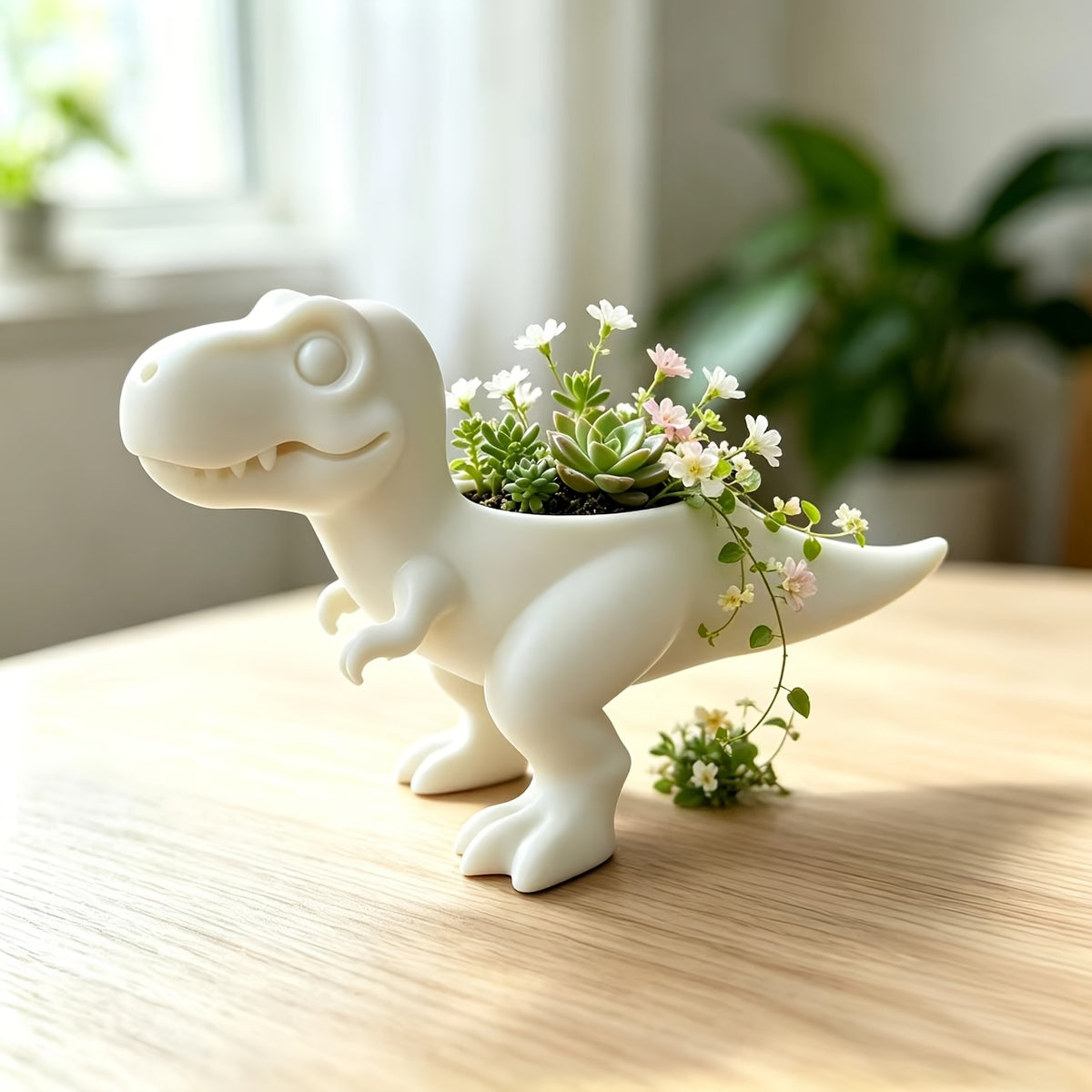 Cache-pot T-Rex 12 cm en résine - Lot de 2 blanc et noir