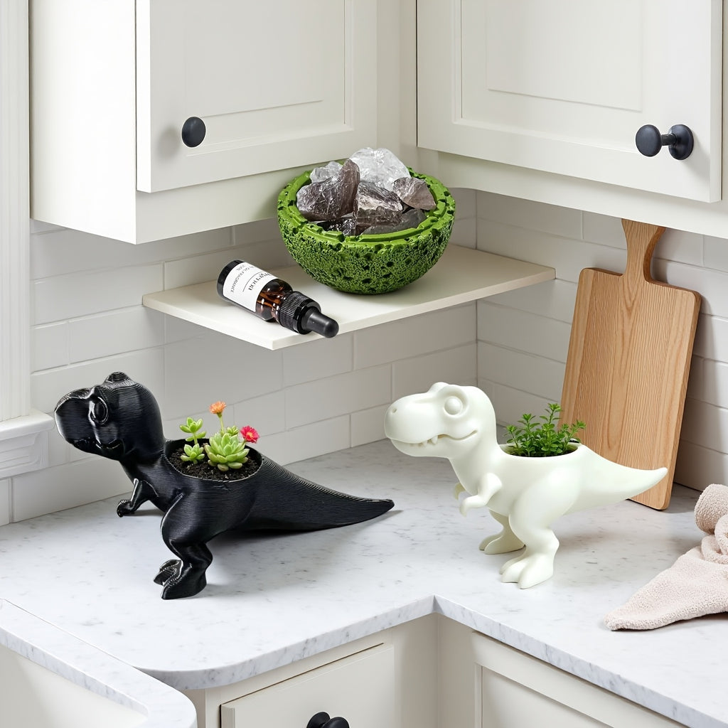 Cache-pot T-Rex 12 cm en résine - Lot de 2 blanc et noir