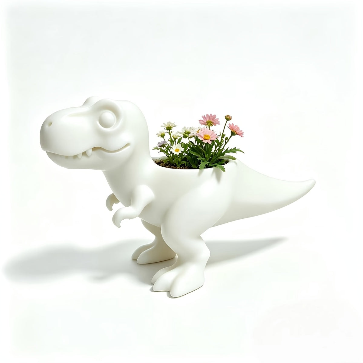 Cache-pot T-Rex 12 cm en résine - Lot de 2 blanc et noir