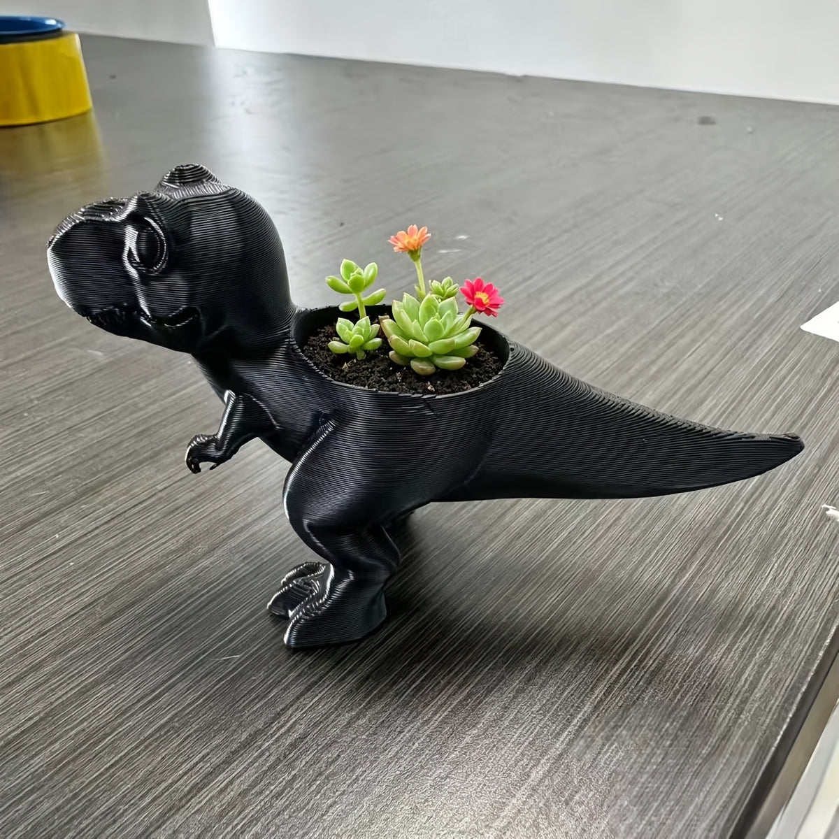 Cache-pot T-Rex 12 cm en résine - Lot de 2 blanc et noir