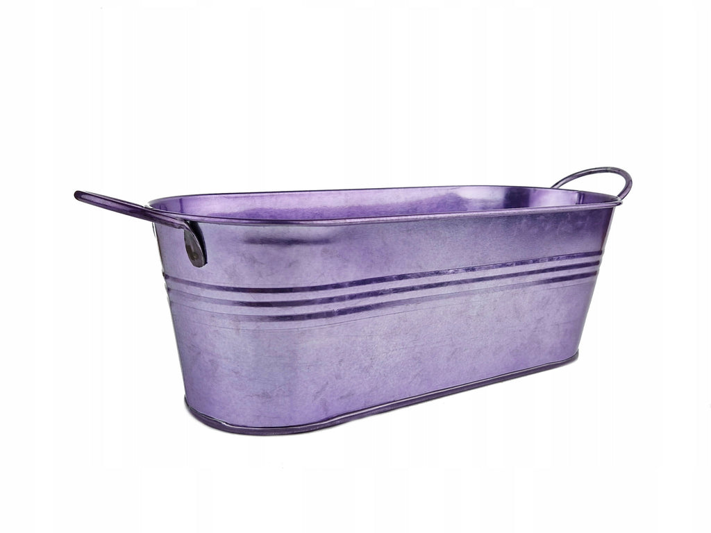 Cache-pot ovale en zinc lavande 27 cm - patine et poignées