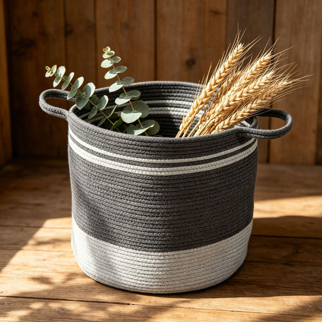 Cache-pot panier en corde de coton Ø 30 cm pour intérieur