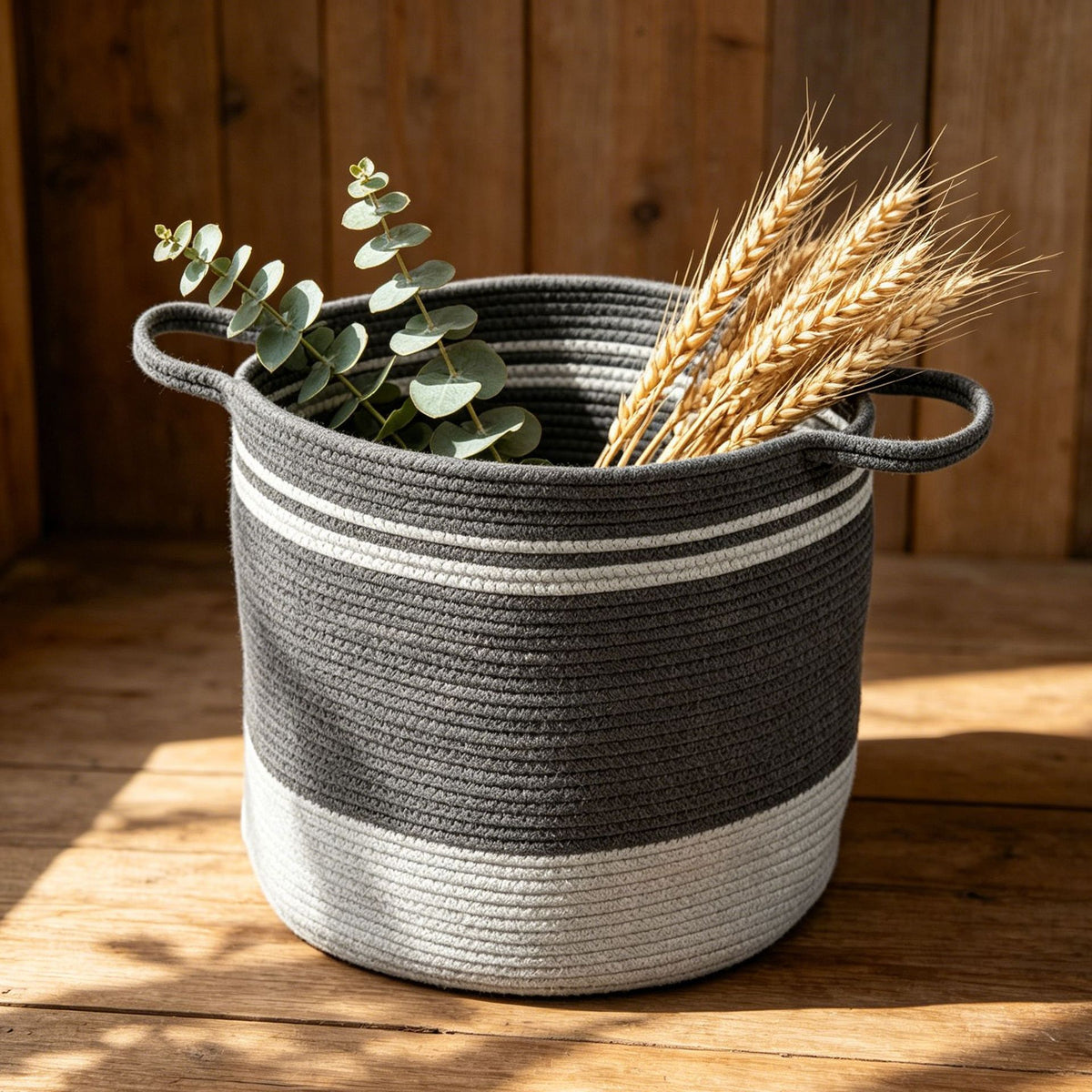 Cache-pot panier en corde de coton Ø 30 cm pour intérieur