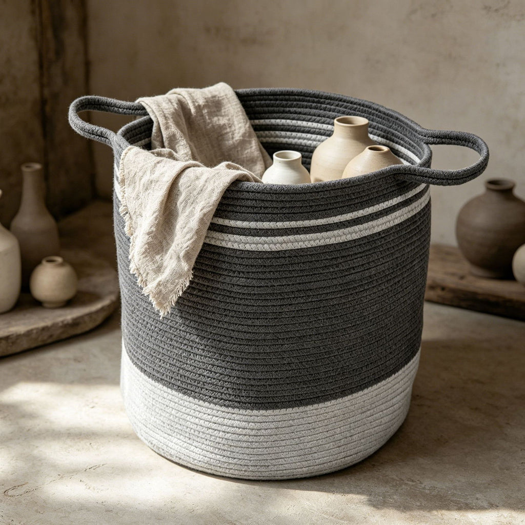 Cache-pot panier en corde de coton Ø 30 cm pour intérieur