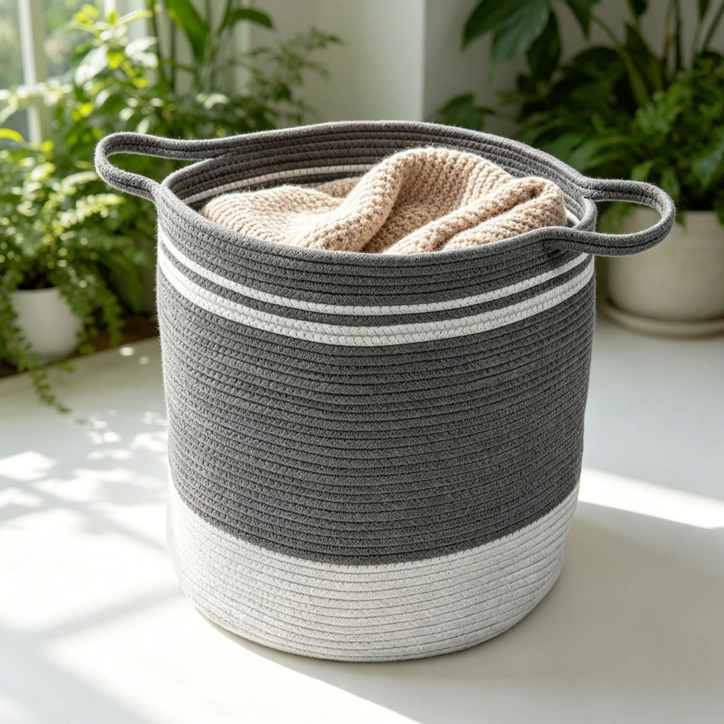 Cache-pot panier en corde de coton Ø 30 cm pour intérieur