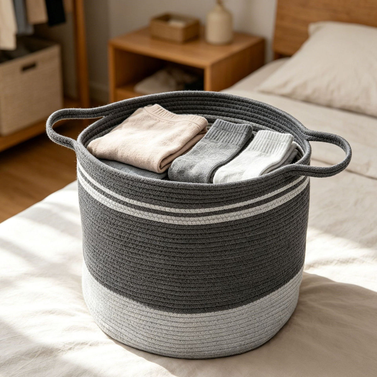 Cache-pot panier en corde de coton Ø 30 cm pour intérieur