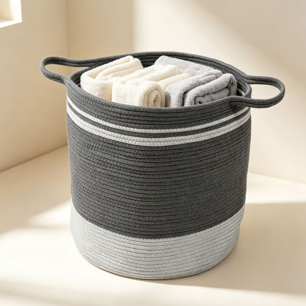 Cache-pot panier en corde de coton Ø 30 cm pour intérieur