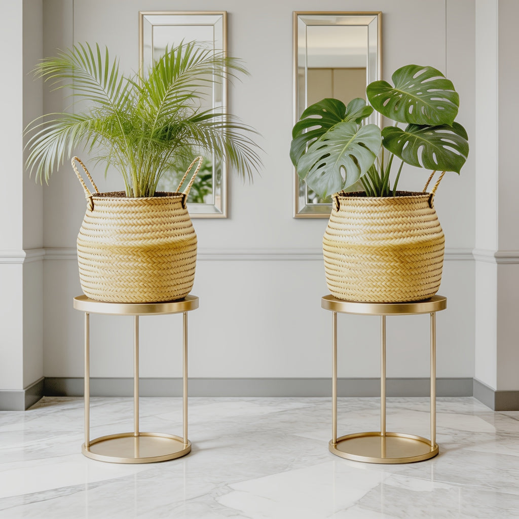 Cache-pot panier en jonc de mer tressé Ø 27 cm — Naturel
