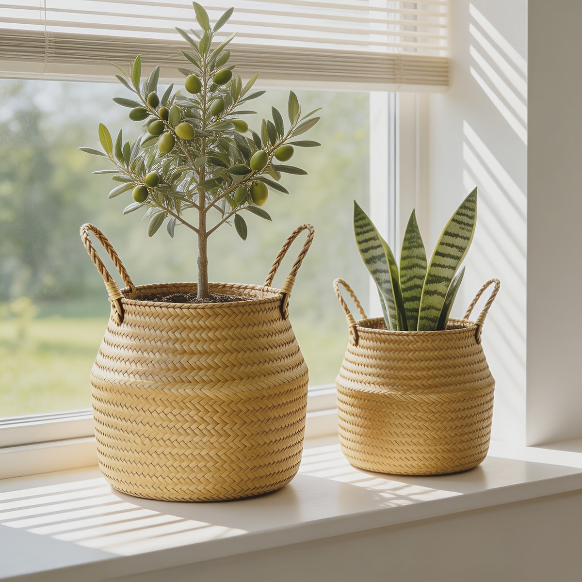 Cache-pot panier en jonc de mer tressé Ø 27 cm — Naturel