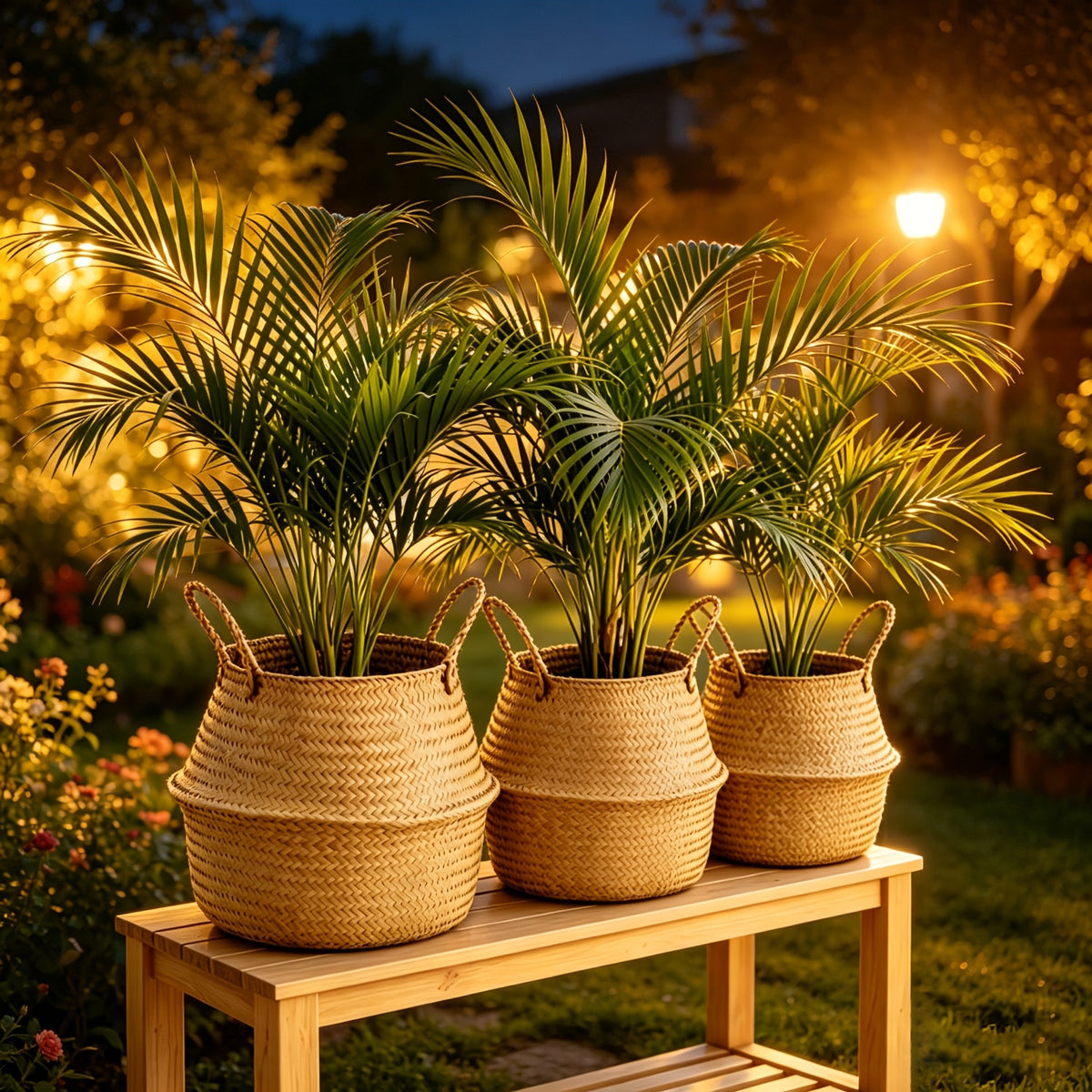 Cache-pot panier en jonc de mer tressé Ø 27 cm — Naturel