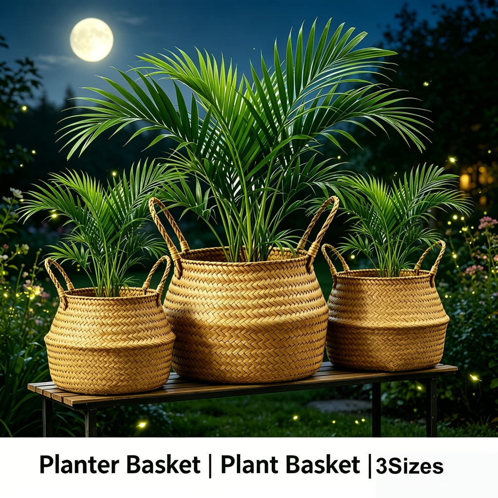Cache-pot panier en jonc de mer tressé Ø 27 cm — Naturel
