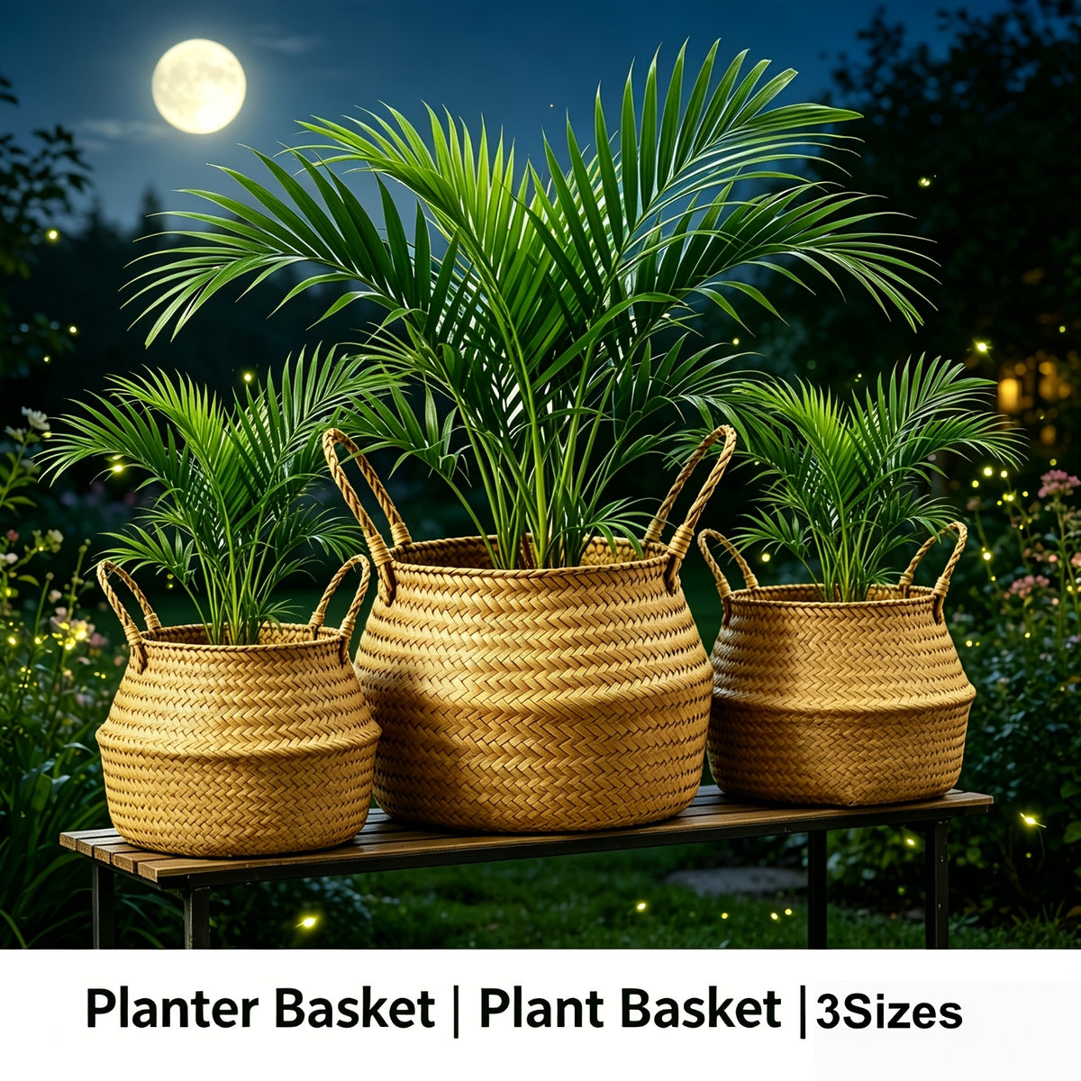 Cache-pot panier en jonc de mer tressé Ø 27 cm — Naturel