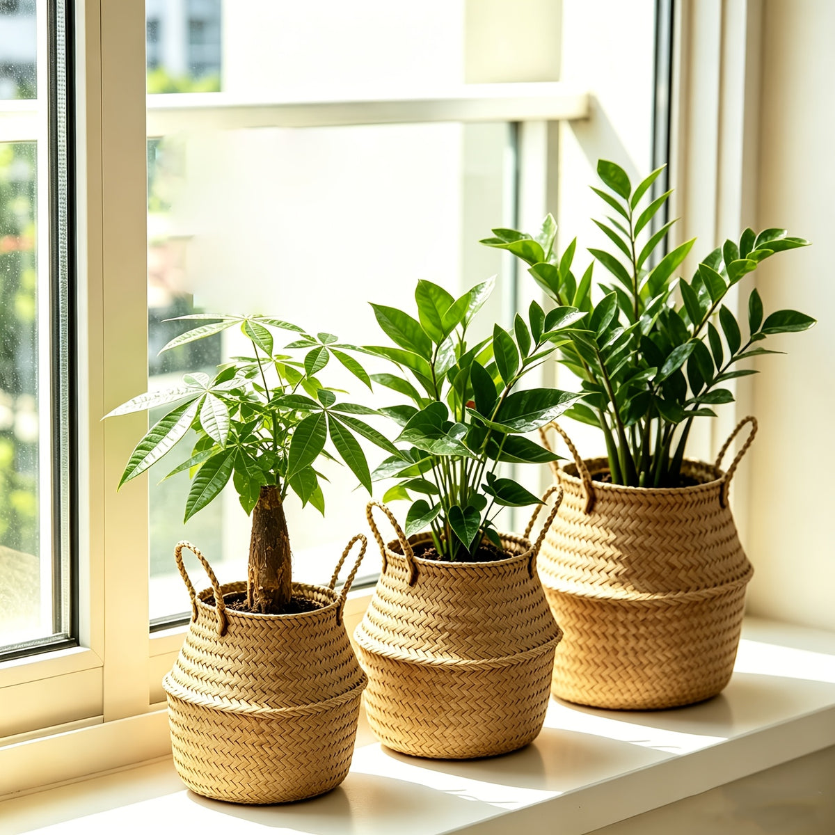 Cache-pot panier en jonc de mer tressé Ø 27 cm — Naturel