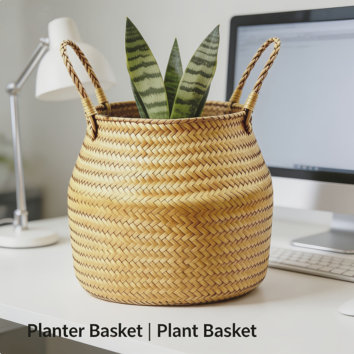 Cache-pot panier en jonc de mer tressé Ø 27 cm — Naturel