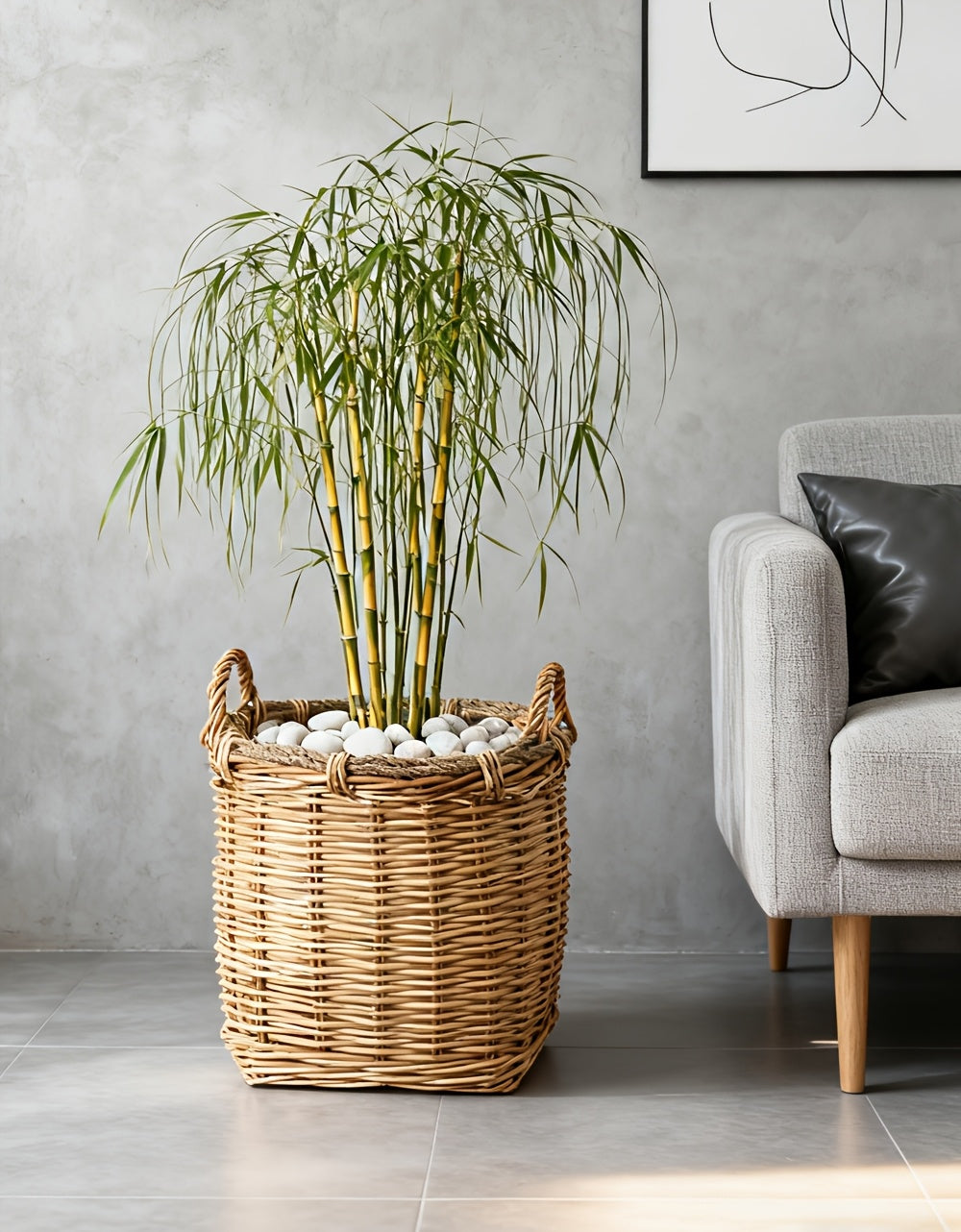 Cache-pot panier en osier et rotin tressés pour intérieur