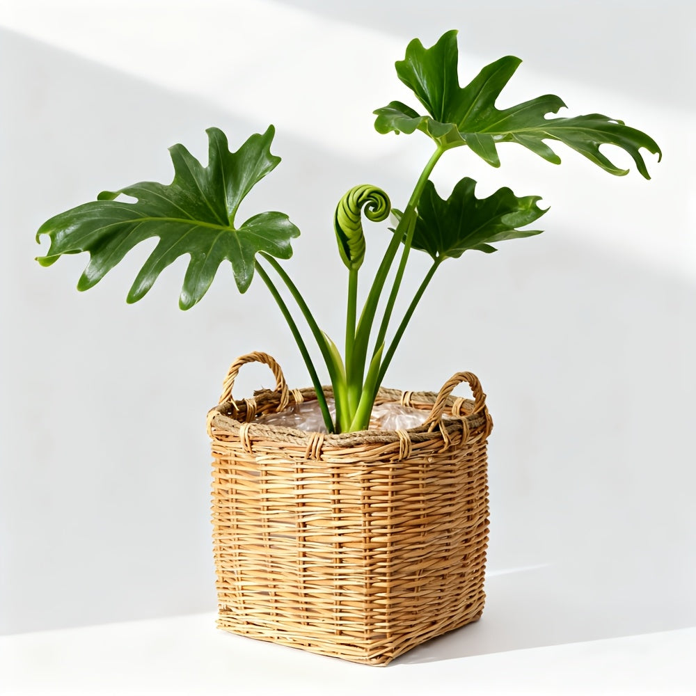 Cache-pot panier en osier et rotin tressés pour intérieur