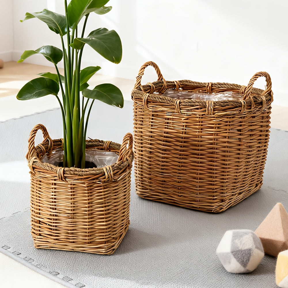 Cache-pot panier en osier et rotin tressés pour intérieur