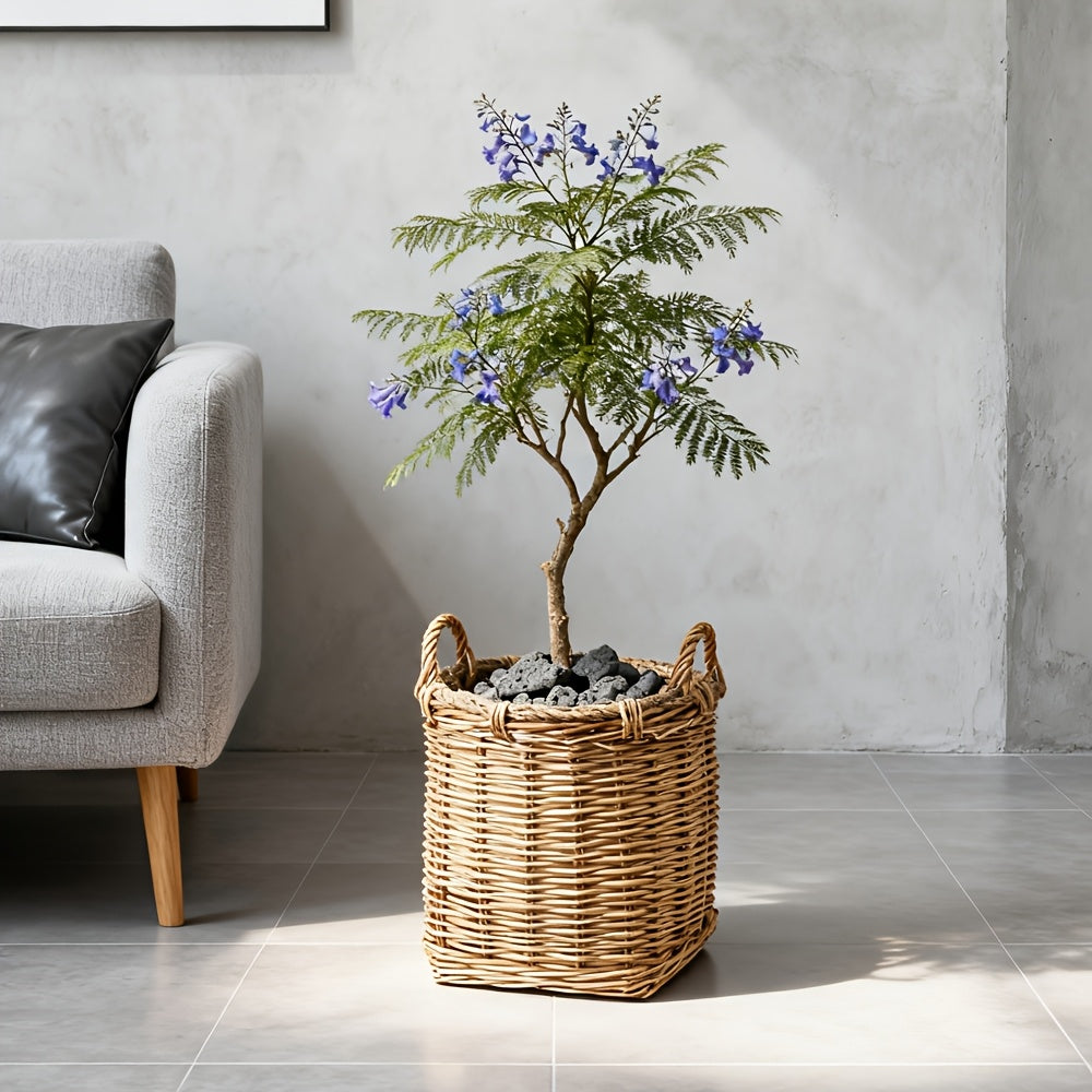 Cache-pot panier en osier et rotin tressés pour intérieur