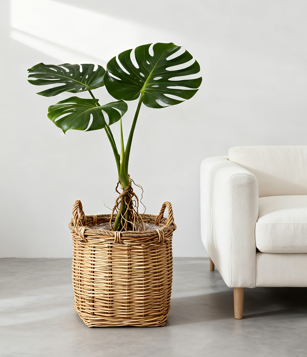 Cache-pot panier en osier et rotin tressés pour intérieur
