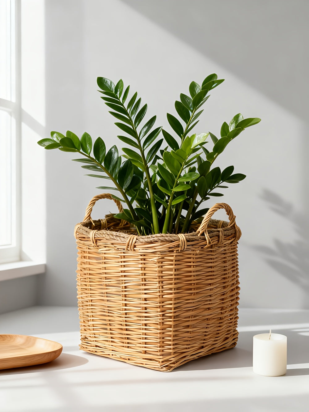 Cache-pot panier en osier et rotin tressés pour intérieur
