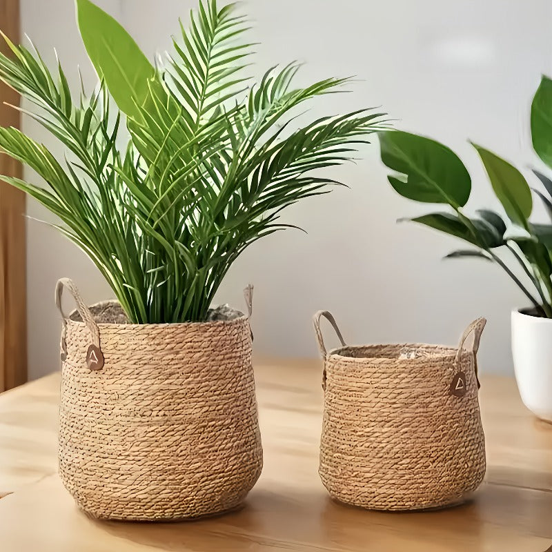 Cache-pot panier en paille tressée Ø 26 cm — naturel et léger