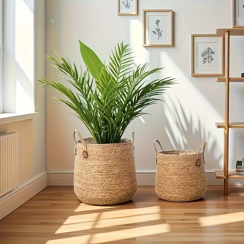 Cache-pot panier en paille tressée Ø 26 cm — naturel et léger