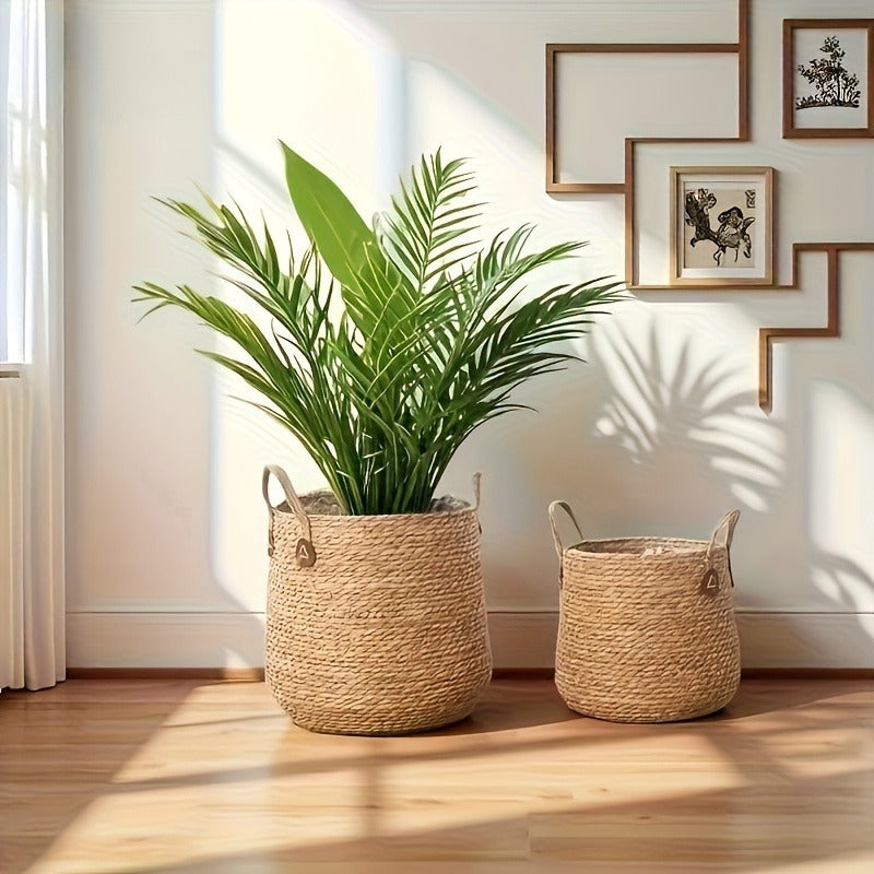 Cache-pot panier en paille tressée Ø 26 cm — naturel et léger