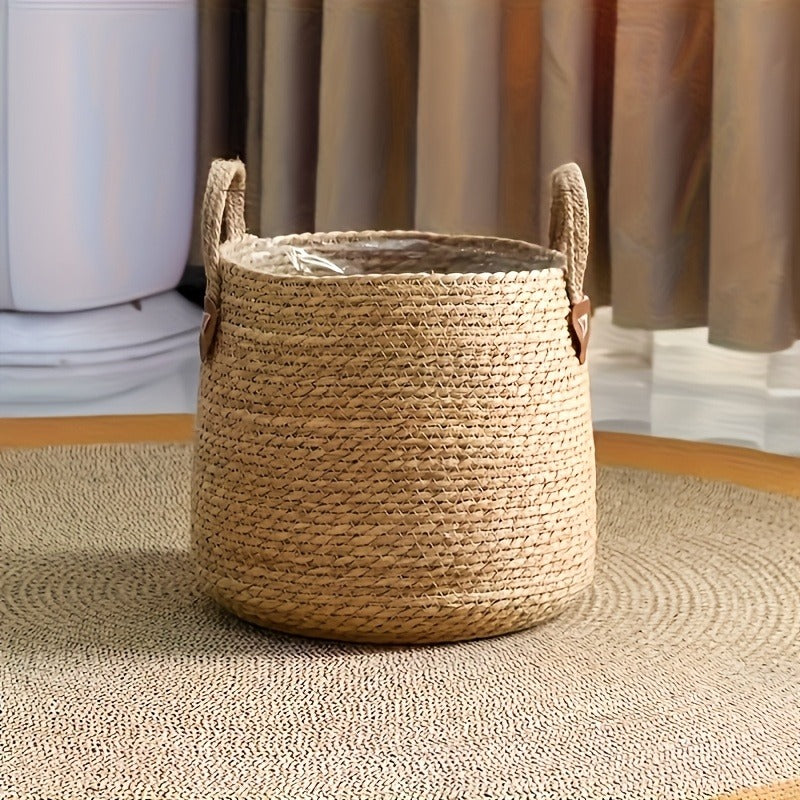 Cache-pot panier en paille tressée Ø 26 cm — naturel et léger