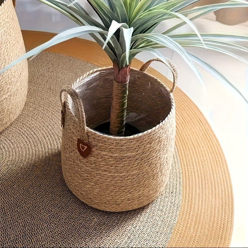 Cache-pot panier en paille tressée Ø 26 cm — naturel et léger
