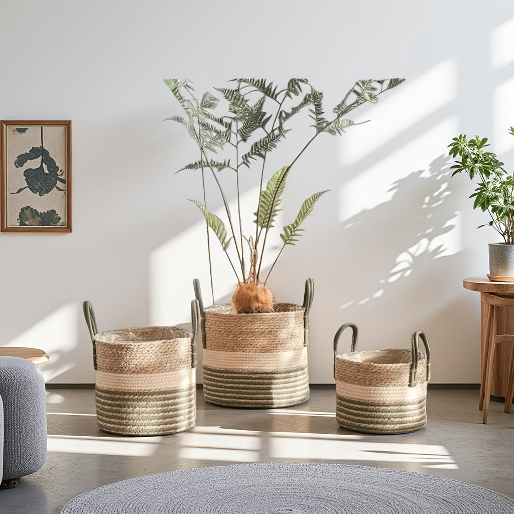 Cache-pot panier rayé en jonc de mer, Ø 30 cm pour intérieur