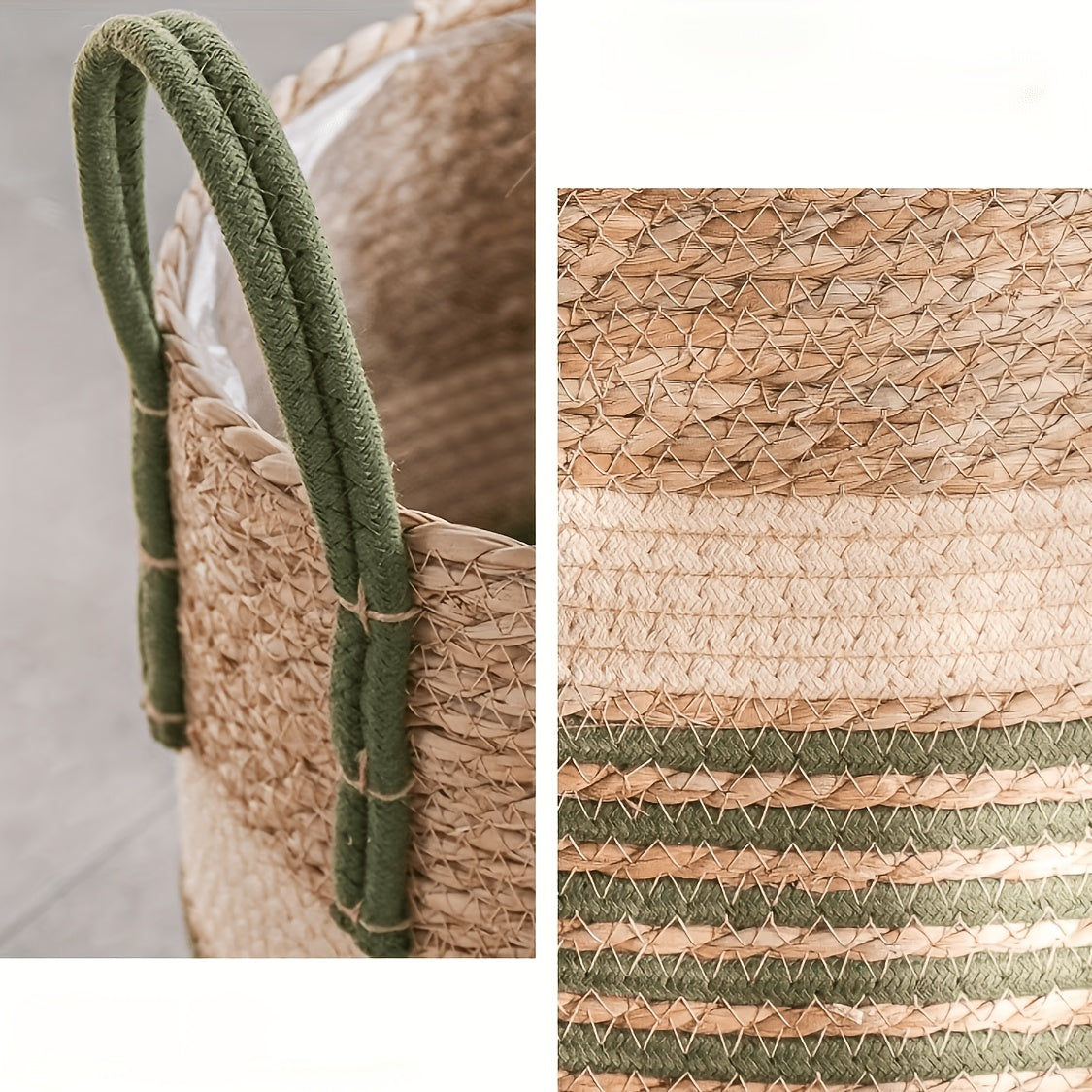 Cache-pot panier rayé en jonc de mer, Ø 30 cm pour intérieur
