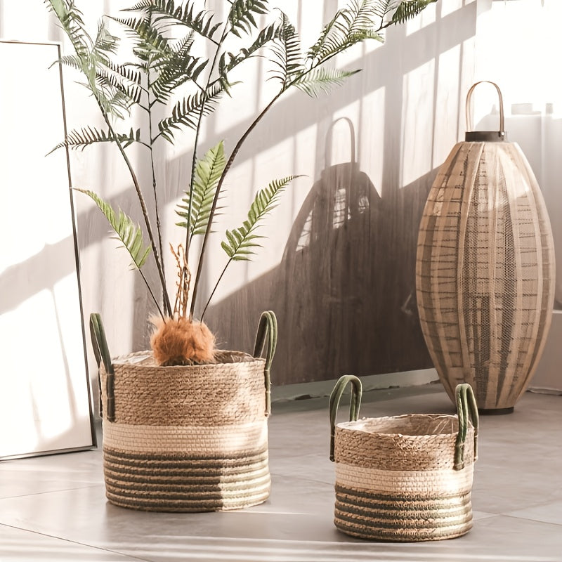 Cache-pot panier rayé en jonc de mer, Ø 30 cm pour intérieur