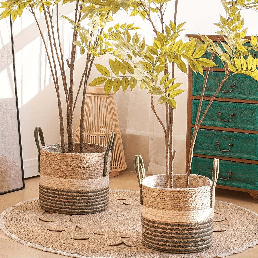 Cache-pot panier rayé en jonc de mer, Ø 30 cm pour intérieur