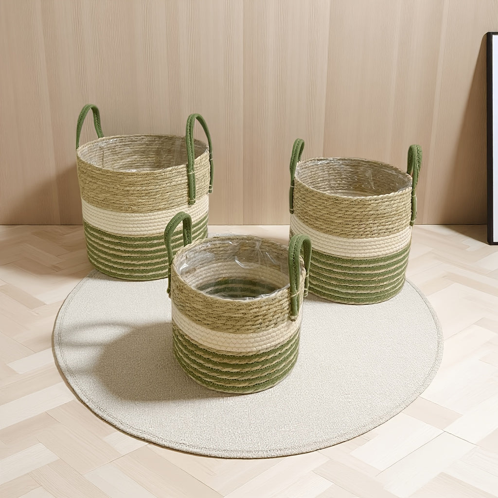 Cache-pot panier rayé en jonc de mer, Ø 30 cm pour intérieur