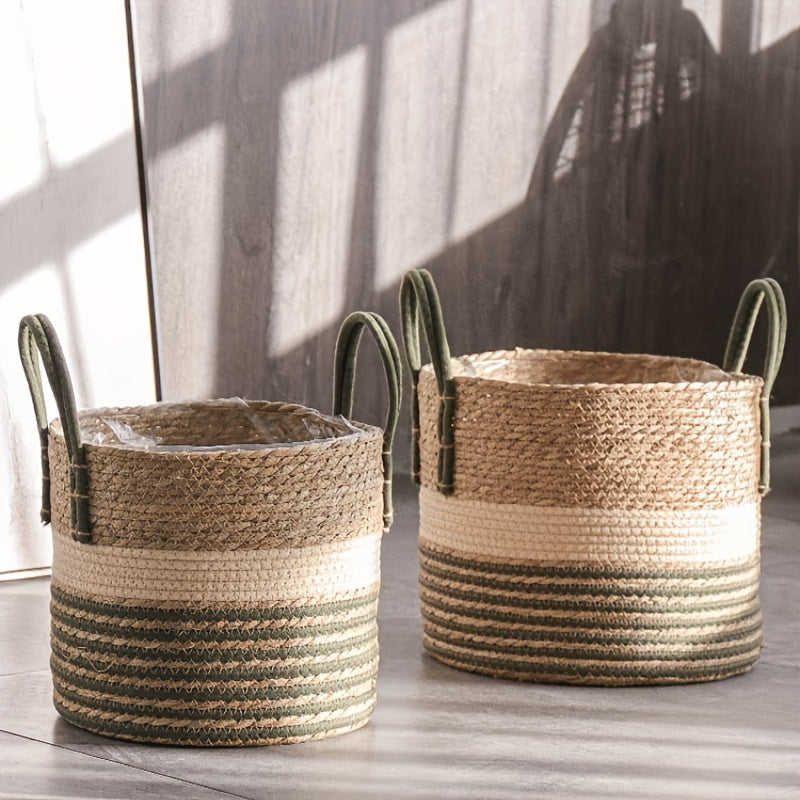 Cache-pot panier rayé en jonc de mer, Ø 30 cm pour intérieur