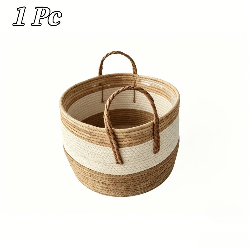 Grand Panier de Rangement en Corde de Papier Blanche