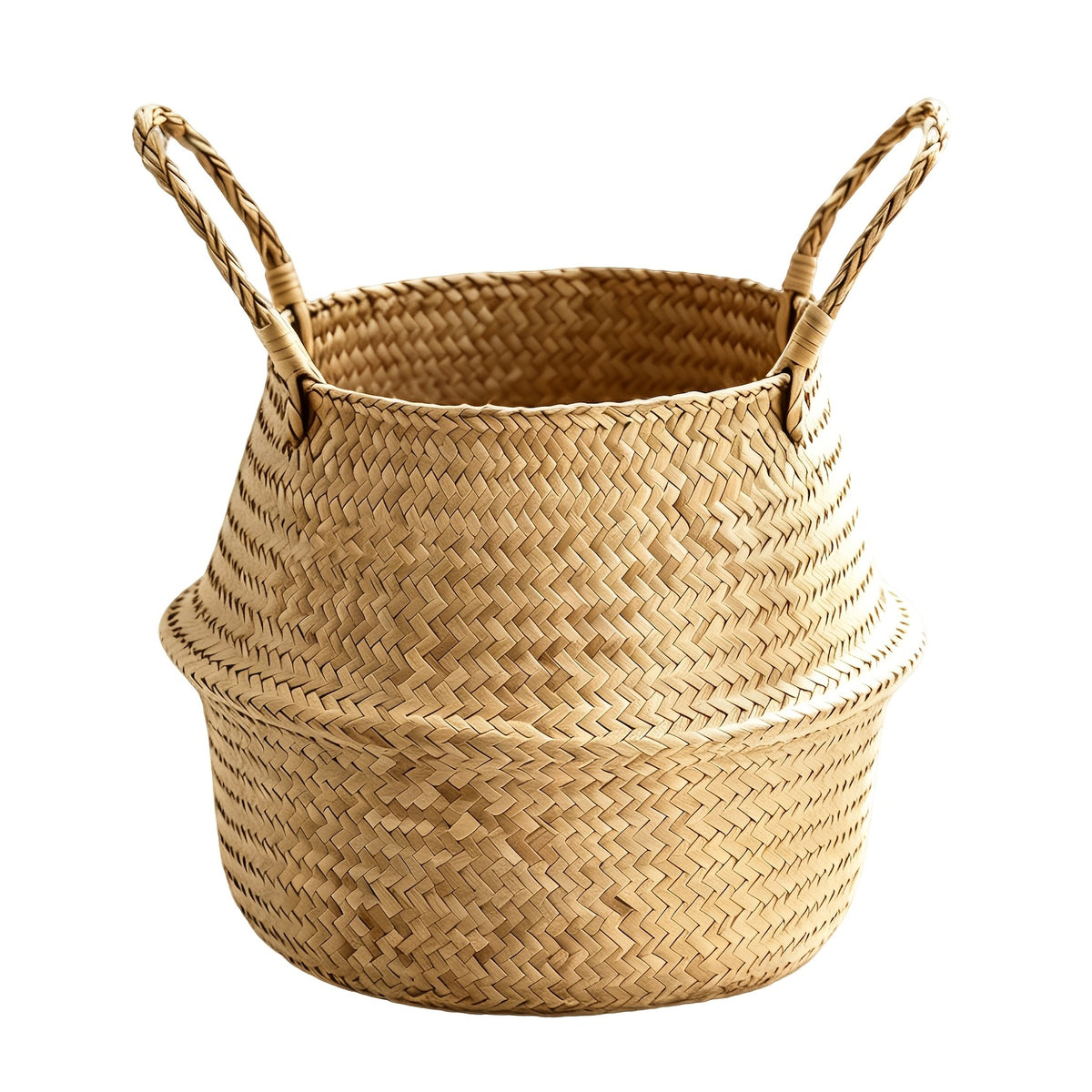 Cache-pot panier tressé Ø 19 cm — Naturel, pliable à anses