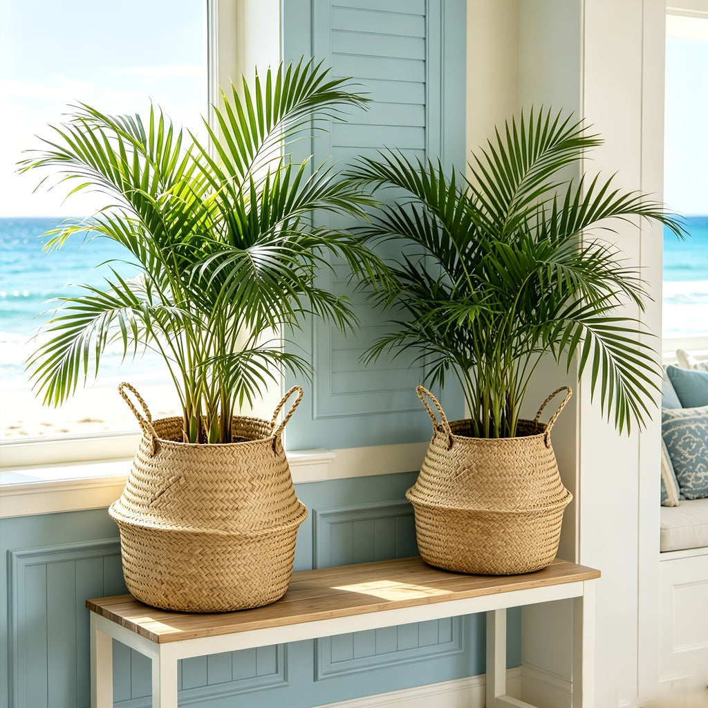 Cache-pot panier tressé Ø 19 cm — Naturel, pliable à anses