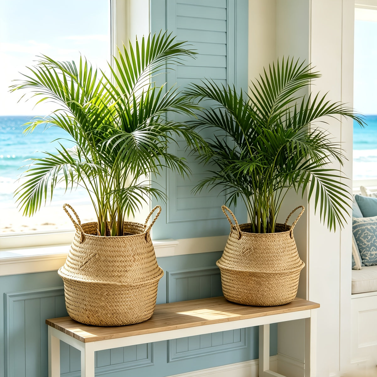 Cache-pot panier tressé Ø 19 cm — Naturel, pliable à anses