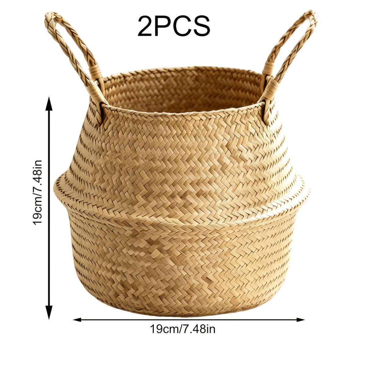 Cache-pot panier tressé Ø 19 cm — Naturel, pliable à anses