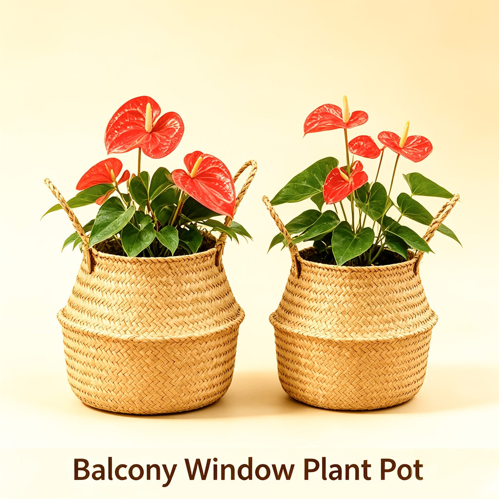 Cache-pot panier tressé Ø 19 cm — Naturel, pliable à anses