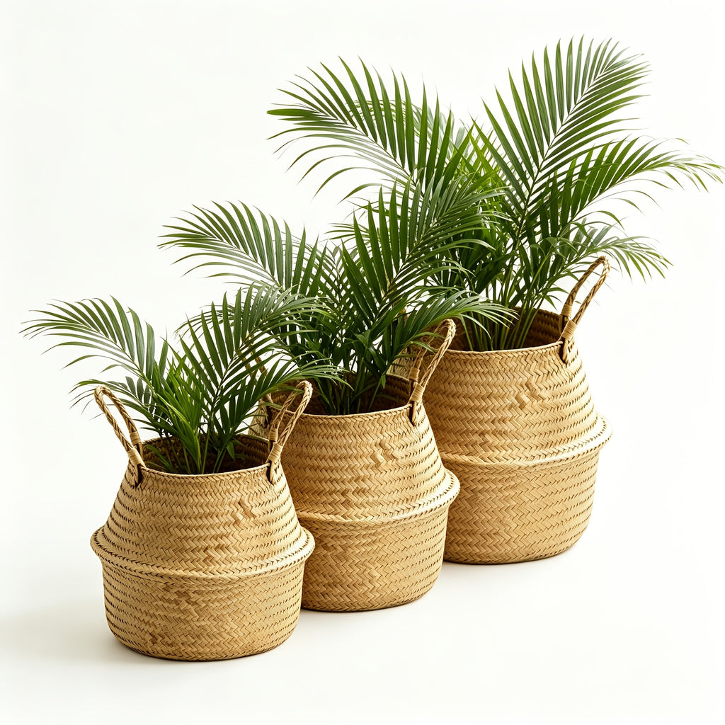 Cache-pot panier tressé Ø 19 cm — Naturel, pliable à anses
