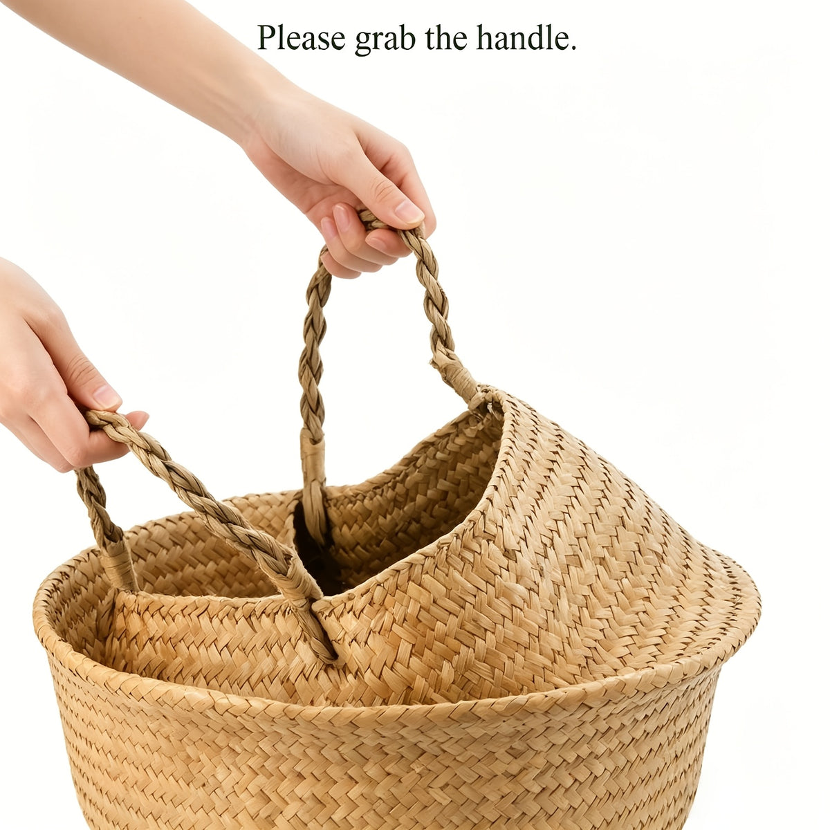 Cache-pot panier tressé Ø 19 cm — Naturel, pliable à anses