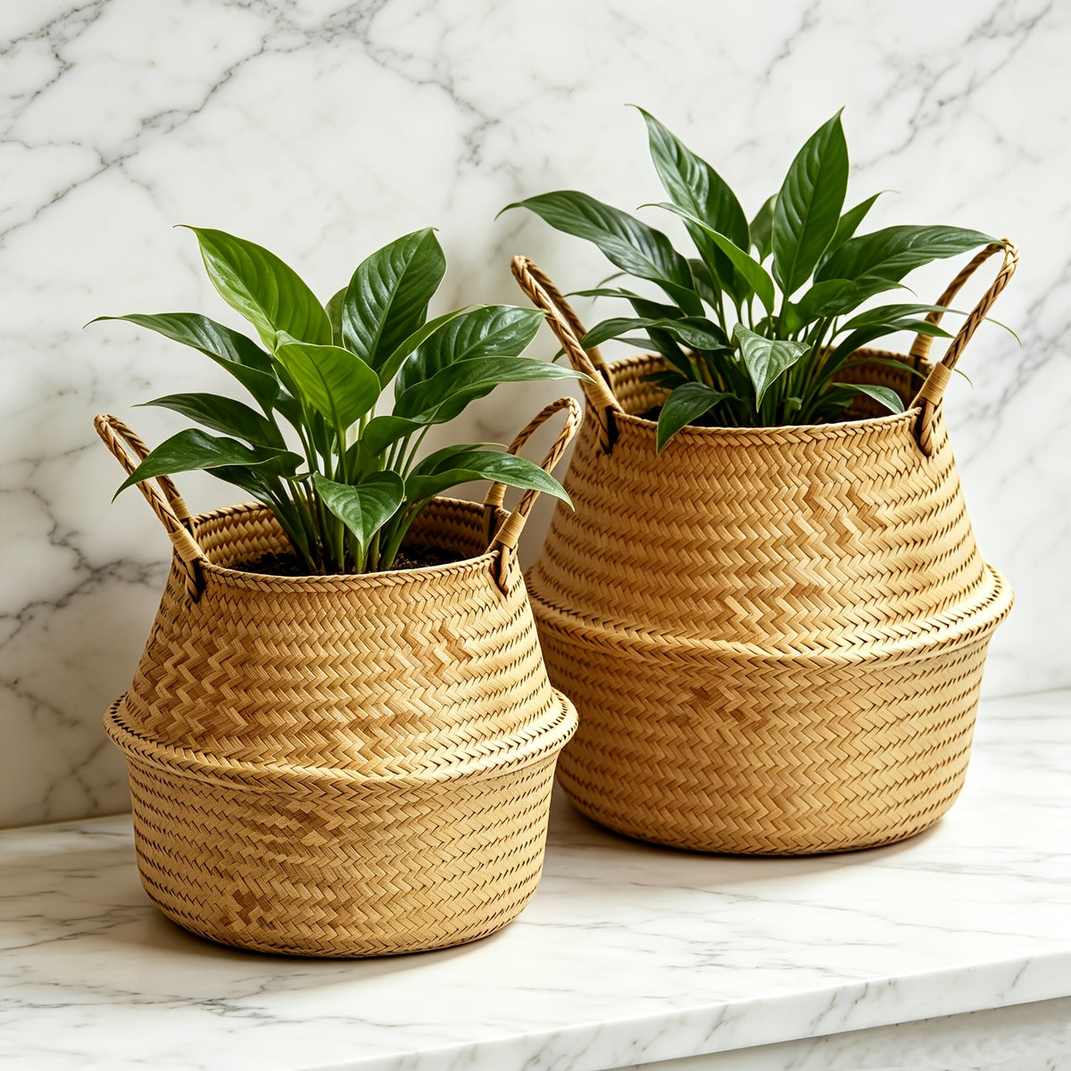 Cache-pot panier tressé Ø 19 cm — Naturel, pliable à anses