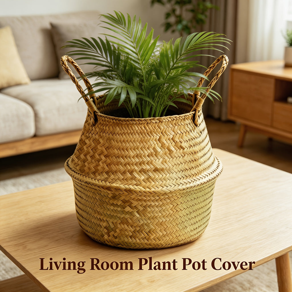Cache-pot panier tressé Ø 19 cm — Naturel, pliable à anses
