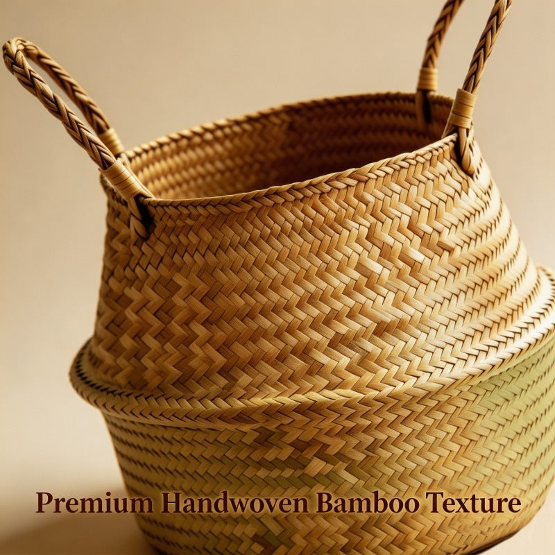 Cache-pot panier tressé Ø 19 cm — Naturel, pliable à anses