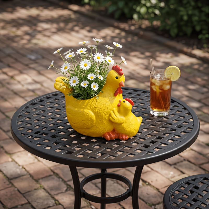 Cache-pot poule et poussin en résine jaune 16 cm décoratif