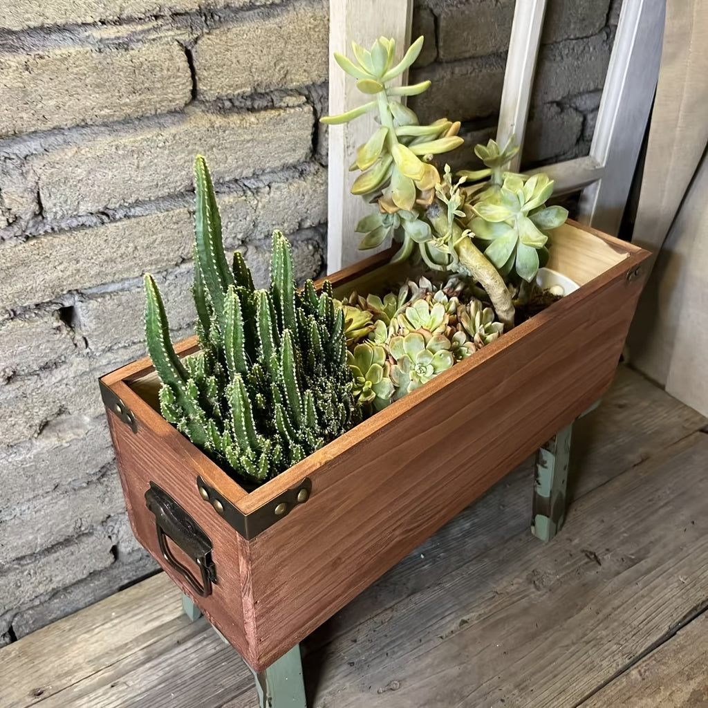 Cache-pot rectangulaire en bois 50x14x14 cm, style vintage