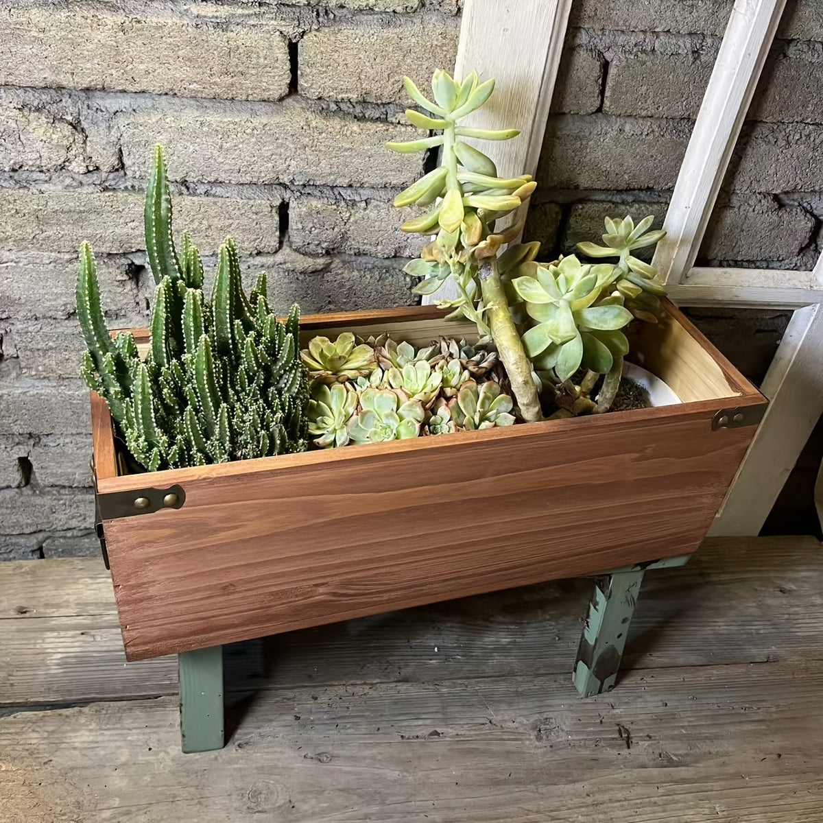 Cache-pot rectangulaire en bois 50x14x14 cm, style vintage